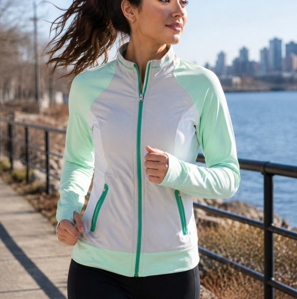 Lululemon Mint Green Gray Full Zip Running Jacket Size 8 Athletic Track Jacket